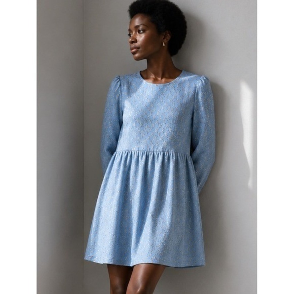 Very J Mini Dress Denim Sequin Distressed Medium Babydoll Blue